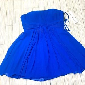 Bill Levkoff Women's SAMPLE Dress Size 14 Solid Blue Strapless Lined Zip Chiffon